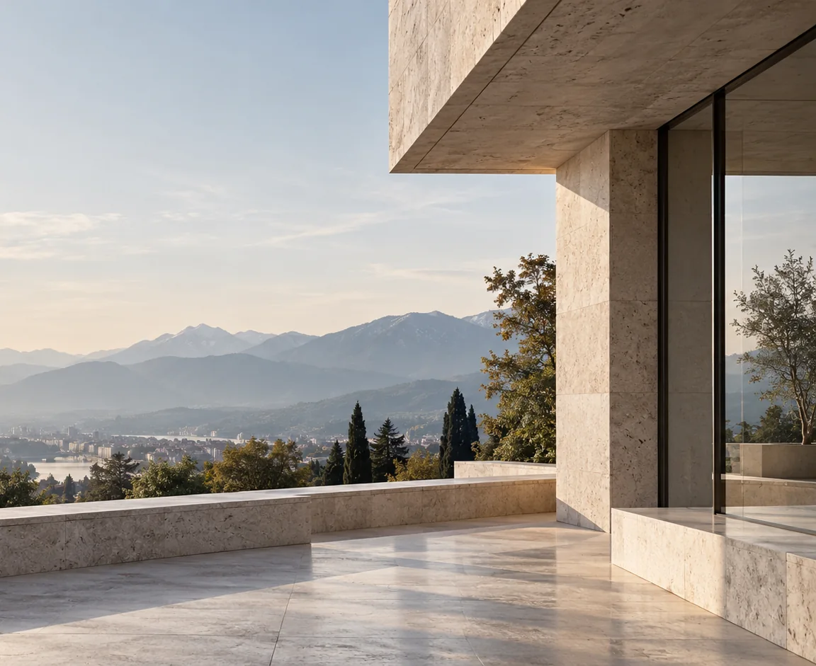 Architectural detail with natural stone, light and precise lines